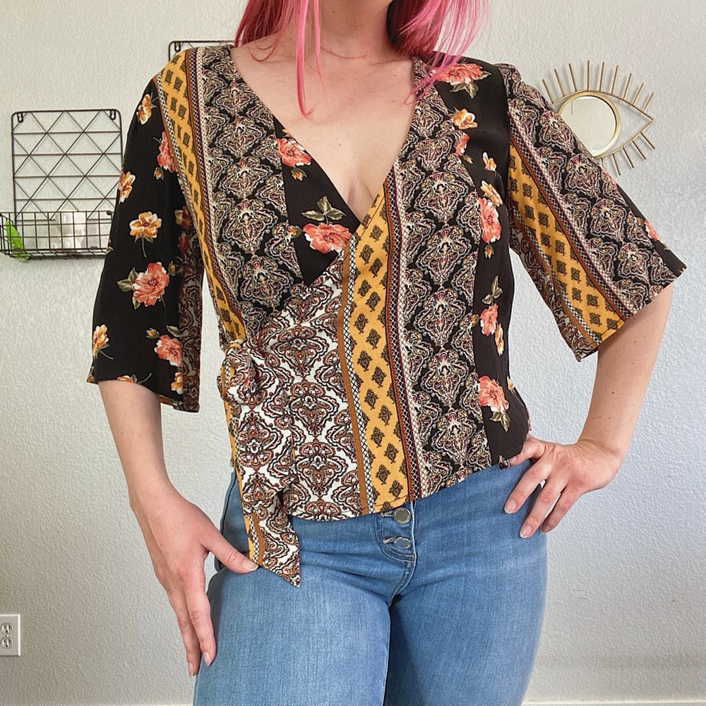 NWT floral wrap top
